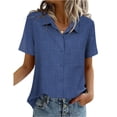 thumbnail image 3 of Women Blouses Short Sleeve Button Down Shirts Business Casual Dressy Work Tops Summer Spring Clothes, Blue XXL, 3 of 7
