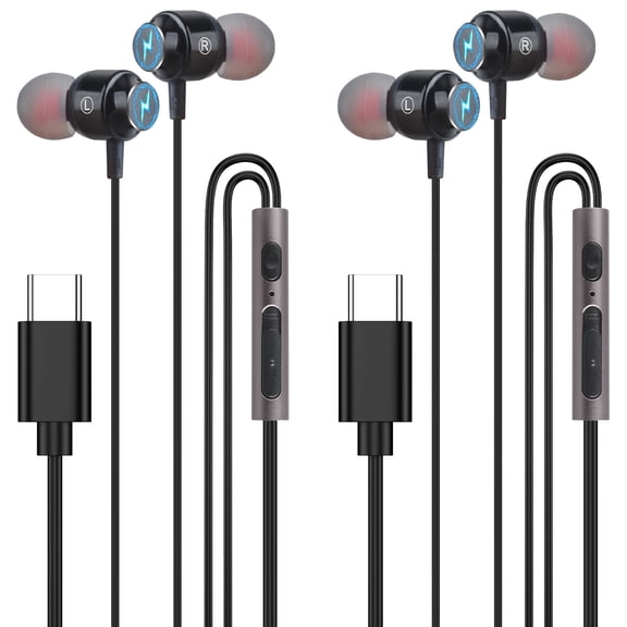 Usb C Headphones Wired Earbuds,2pack AILKIN Magnetic Type C Wired Earphones in-Ear with Mic Microphone Noise Canceling Type C Earbuds for Android Compatible with iPhone 15/16/17 Headphones Wired
