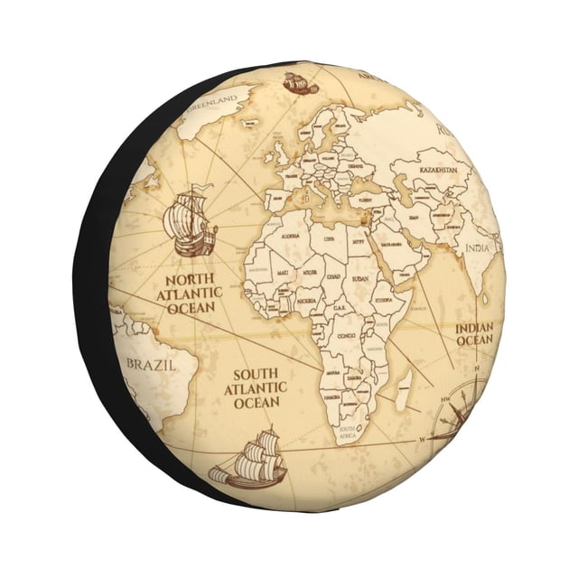 Fotbe World Map Funda de Llanta de Repuesto con Estampado, Engrosada, Ajuste Universal para Jeep, Remolque, RV, SUV, Camión-16 inch