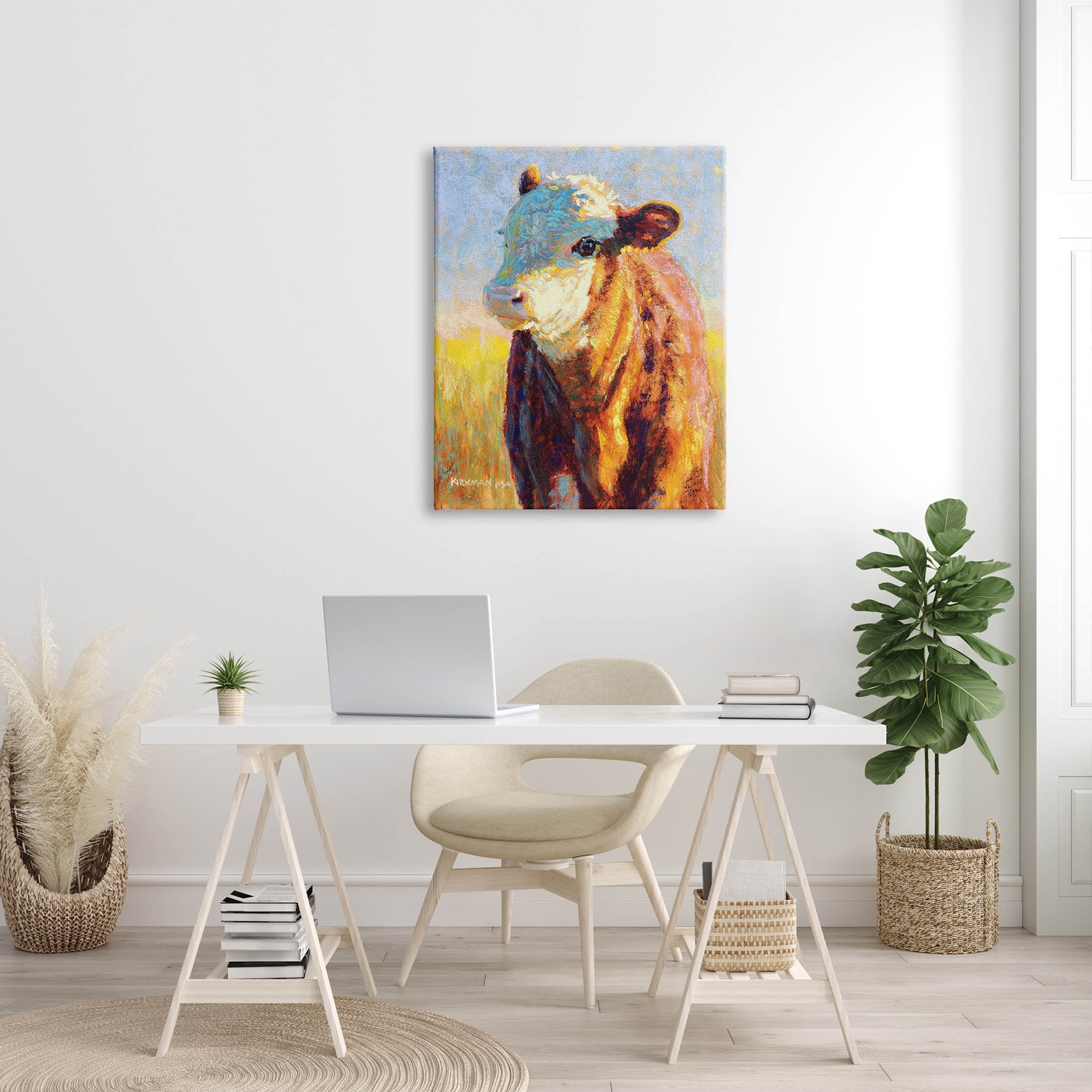 Modern Cow Portrait Impressionism Animals & Insects Painting Gallery Wrapped Canvas Print Wall Art