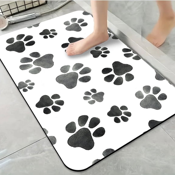 1pc Black and White Paw Print Bathroom Rug Bathroom Decor and Accessories- Durable,Anti Slip,And Quick Drying,Suitable For Indoor/outdoor Use - Perfect For Bathrooms,Bedrooms,Kitchens,Terraces