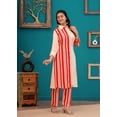 thumbnail image 3 of Cream Bold Red Floral Printed Front Stripe Muslin Kurta Set, 3 of 5