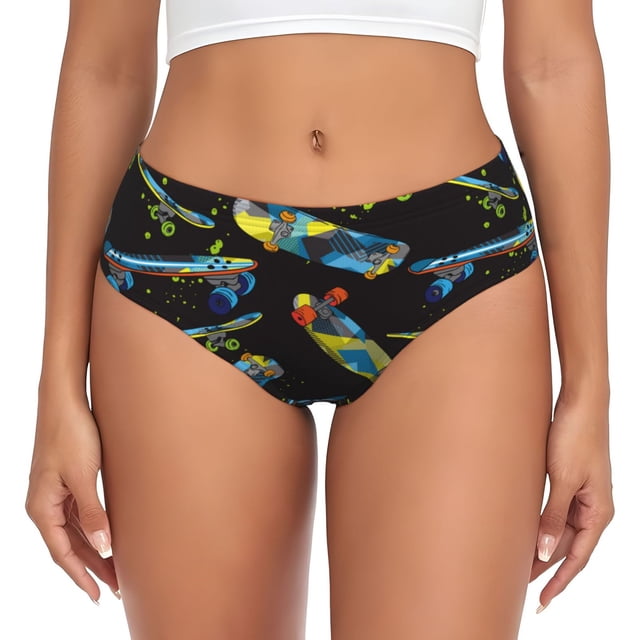 Fotbe Colorful Skateboard Calzones Estampados para Mujer – Ropa Interior de Algodón, Cómoda, Suave y Elástica-Small