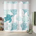 thumbnail image 6 of No Hook Shower Curtain, Turquoise Coastal Shower Curtains for Bathroom with See Through Top Window, Sea Turtle Nautical Coral Summer Beach Waterproof & Washable Bath Curtain 66"x72", 6 of 9