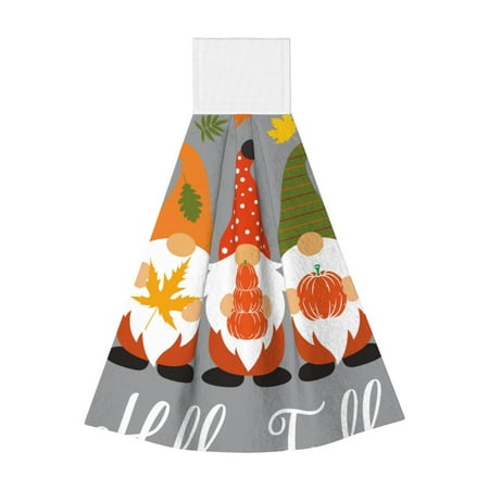 

Adobk Hello Fall Gnomes Print Coral Velvet Hand Wipes Fashion Hanging Kitchen Towel for Bathroom Washcloth Absorbent Tie Towel