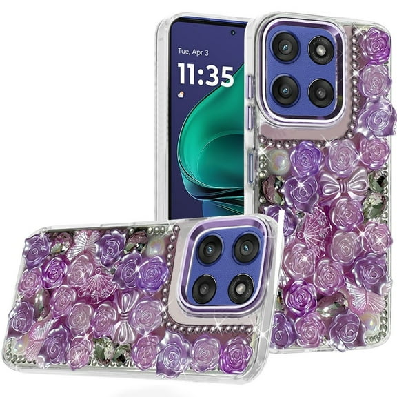 For Moto G Stylus 5G 2026/2025 Muti-Color Floral Bling Stones Ornaments Case - Purple