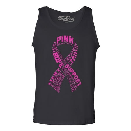 Shop4Ever Men's Pink Ribbon Montage Word Cloud Breast Cancer Graphic Tank