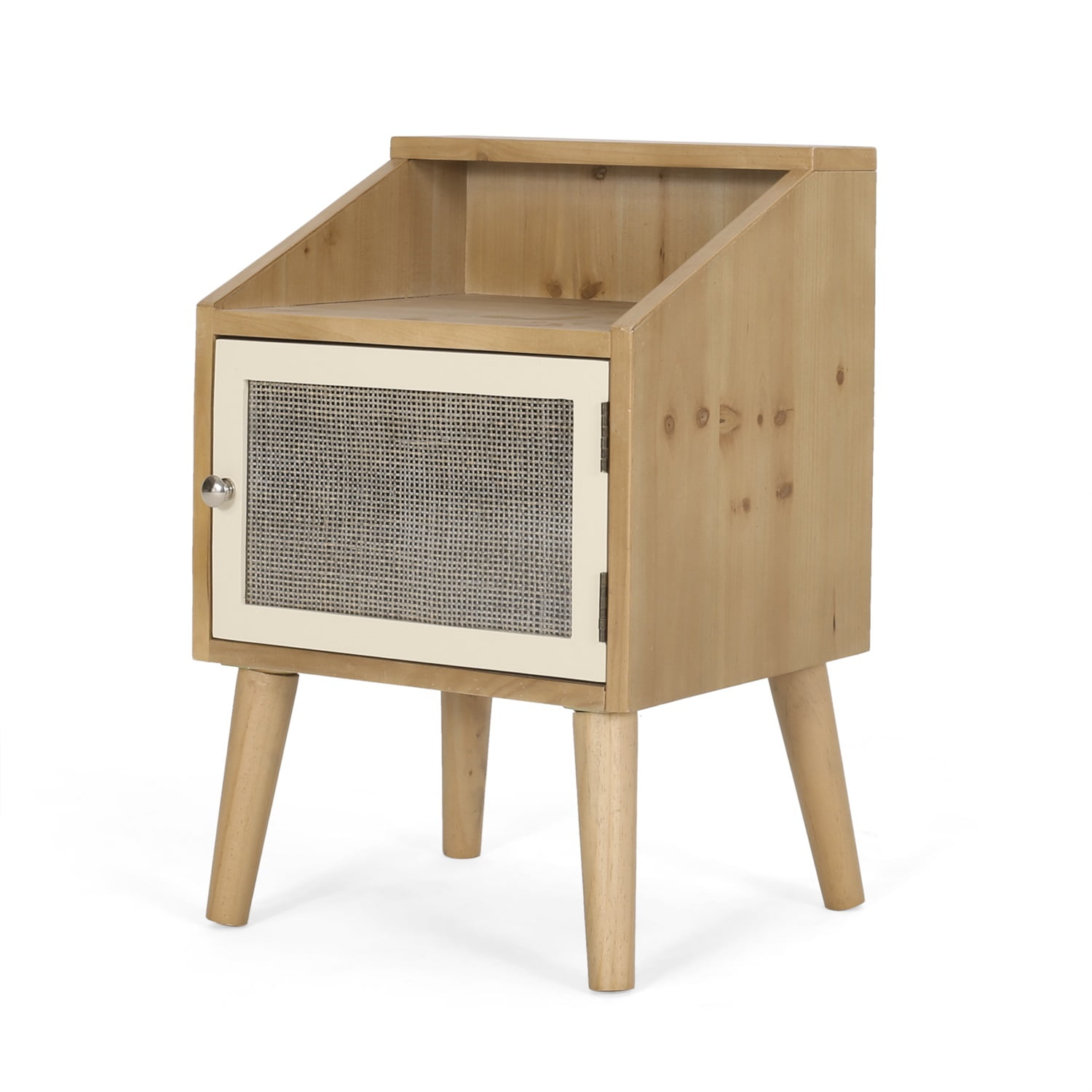 Kadyn Contemporary End Table, Bedside Table with Hutch and Door, Bedside End Table for Living Room, Natural and White Kadyn Contemporary End Table, Bedside Table with Hutch and Door, Bedside End Table for Living Room, Natural and White