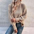 thumbnail image 2 of aDJFDGT Open Knit Sweaters for Women Summer Ladies' Loose Pullover Sweater Round Neck Split Hem Sleeve Solid Color Knit Sweater, 2 of 6