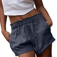 thumbnail image 3 of QATAINLAV Womens Linen Shorts with Pockets Casual 2025 Summer Comfy Elastic Waist Lounge Shorts Loose Fit Cute Wide Leg Beach Shorts Dark Gray S Birthday Gifts, 3 of 8