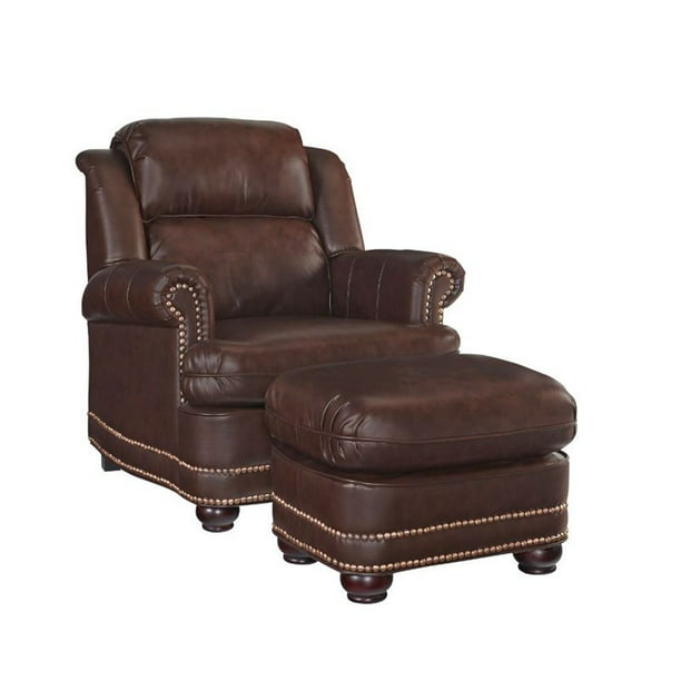 Bowery Hill Faux Leather Club Chair, Brown Leather Club Chair With Ottoman