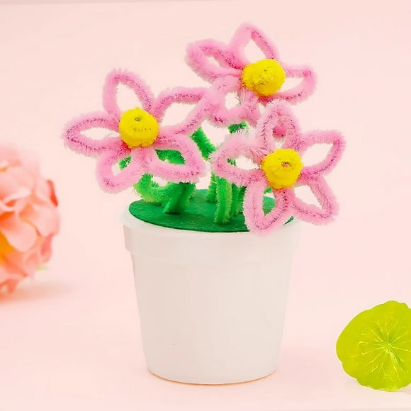BAOPAI DIY Craft Kit for Mother's Day with Twisted Sticks and Cloth Flowers, Educational Activity for Children to Enhance Creativity and Family Bonding, Make Your Own Potted Plant for Home Decor