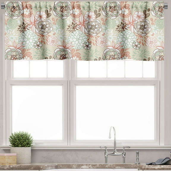 Ambesonne Floral Window Valance, Romantic Wildflowers, 54" X 18", Pale Green Brown Peach