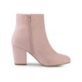thumbnail image 3 of BLISSFUL STEP Women's Side Zipper Block Heel Ankle Boots Pink 6, 3 of 7