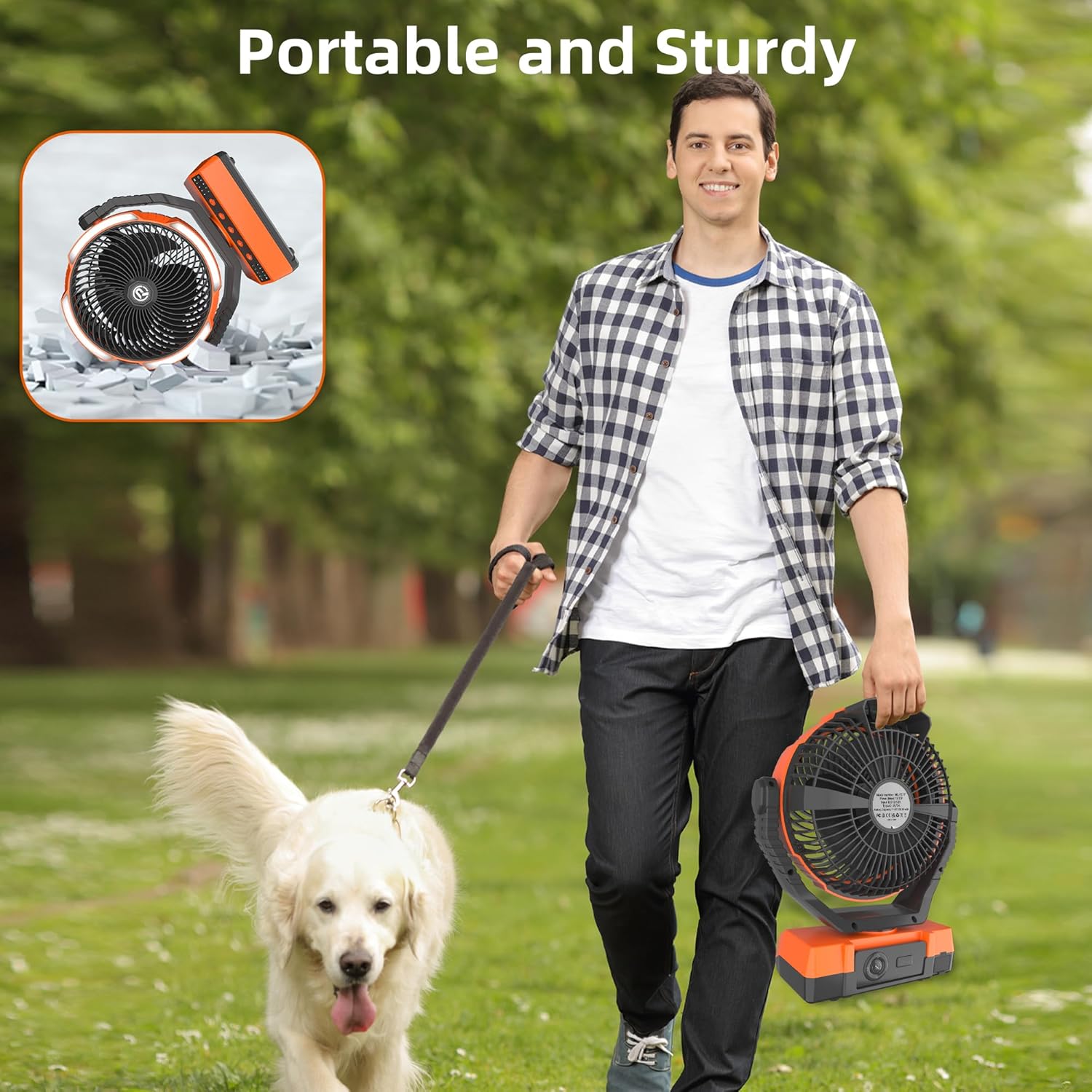 20000mAh Rechargeable Camping Fan with Light, 70HRS Running, Auto Oscillating, 4-Speed,for Tent, Travel, Power Outage, Jobsite,Charger Adapter Included