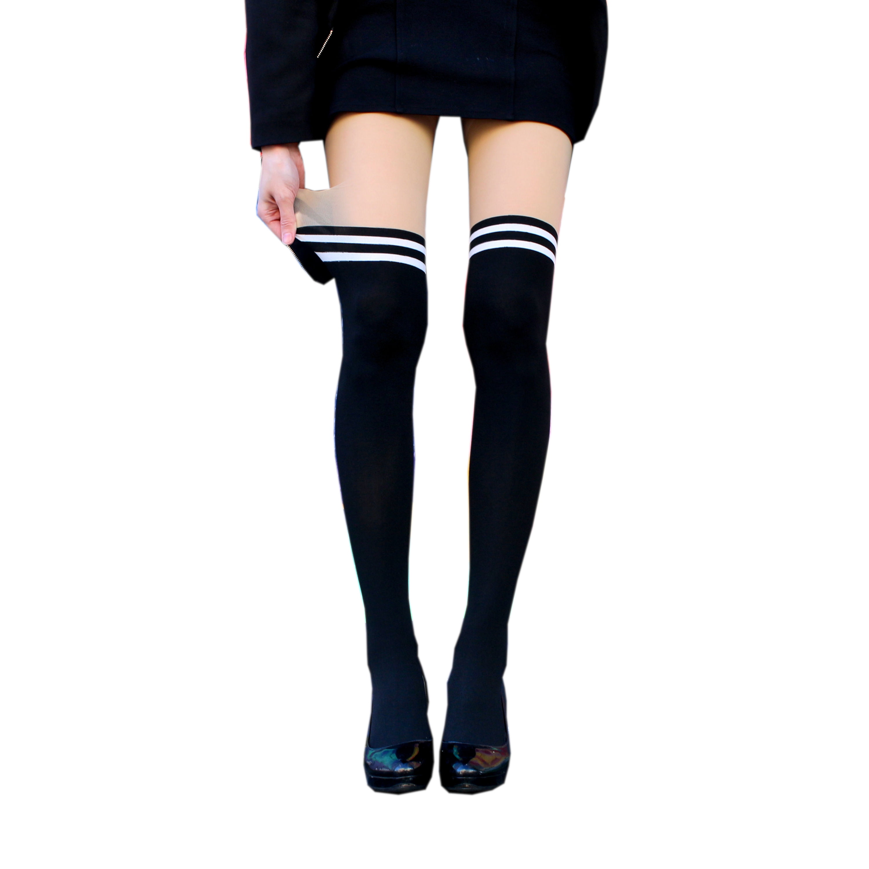 Millennials In Motion Women's Mock Thigh High Socks Kawaii Striped Tights -  Walmart.com