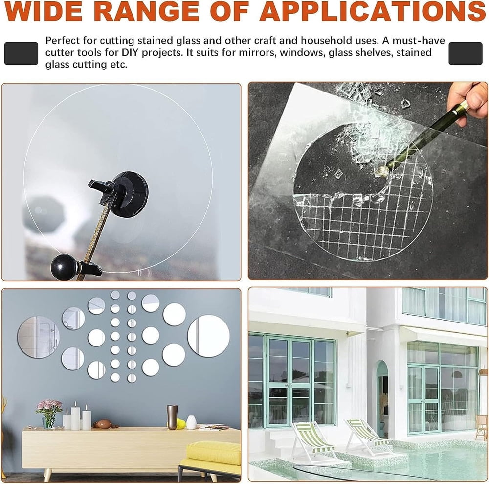 80cm Circular Glass Cutter with 6 Wheels and Suction Cup for Precise Circle Cutting
