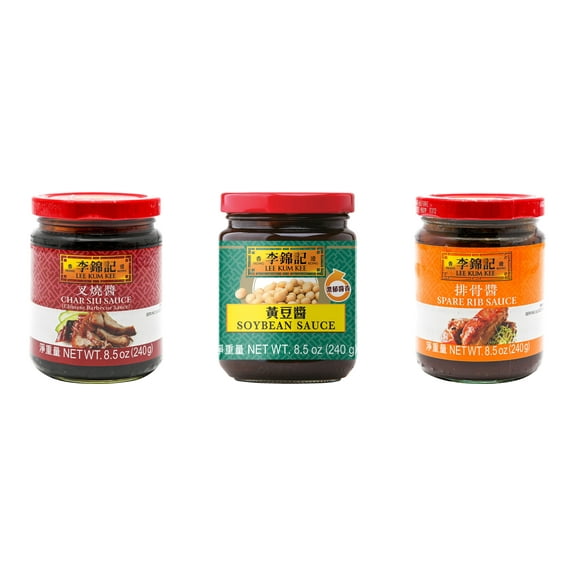 3 Pack Lee Kum Kee Cooking Sauce, 3 Flavors(Char Siu Sauce,Soybean Sauce,Spare Rib Sauce) Plus NineChef Brand Long Handle Coffee Spoon