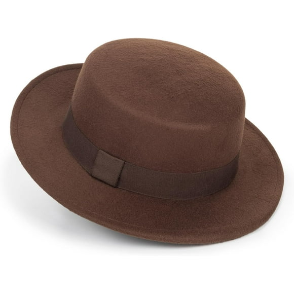 SUTENGDA Pork Pie Hat for Men/Women Wide Brim Felt Boater Fedora Flat Top Hat Church Derby Cap