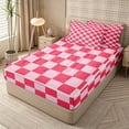 thumbnail image 2 of Homewish Classic Checkerboard Zipper Twin Comforter Sets with Fitted Sheet and 2 Pillowcases for Girls, Geometric Gingham Zipper Bedding Set, Hot Pink,Pink Reversible,4-Piece, 2 of 6