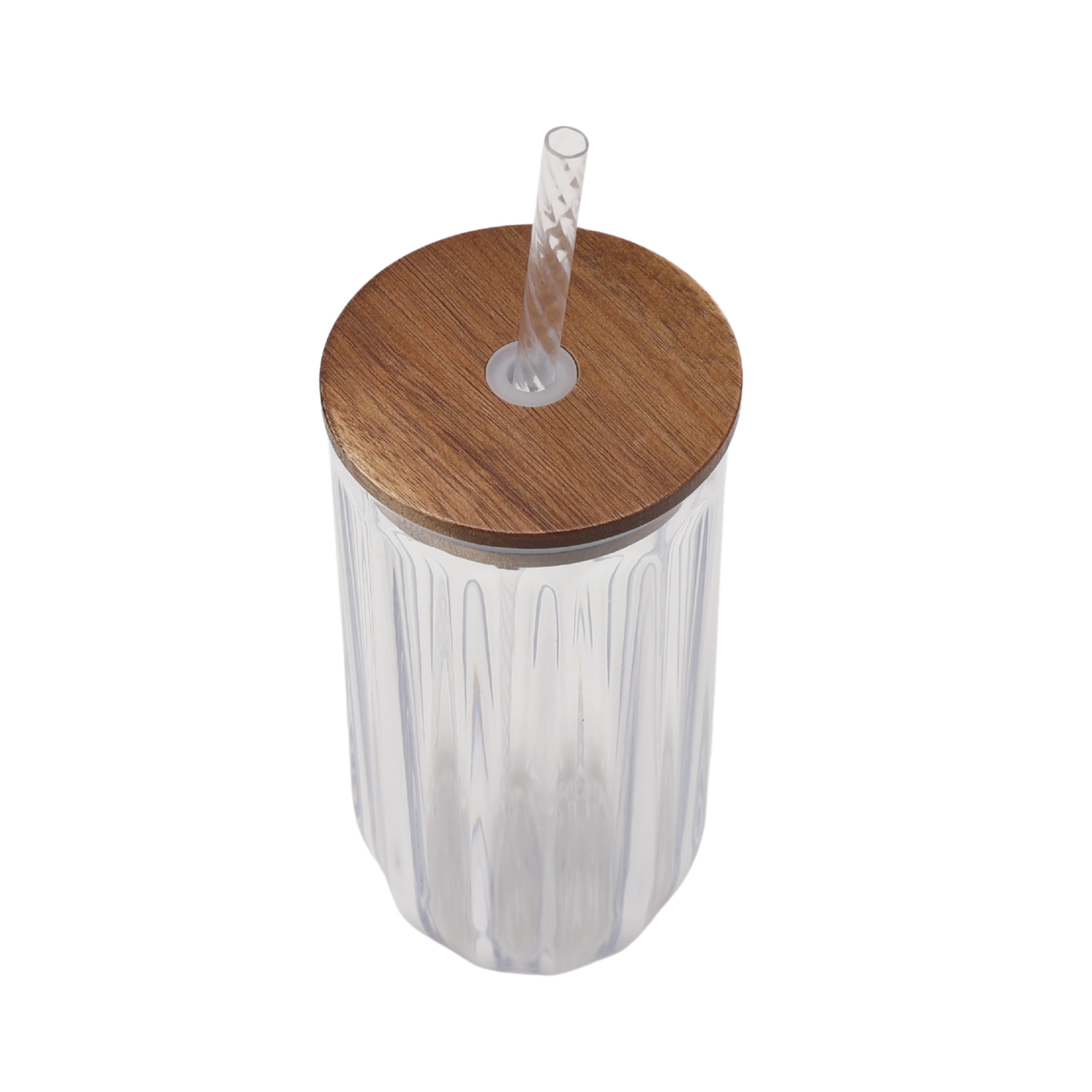 Better Homes & Gardens 2-Piece Clear Ribbed Tritan Sipper Tumbler Set with Acacia Wood Lids and Straws