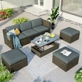 thumbnail image 3 of TANSTC Gray 5-Piece Wicker Outdoor Sectional Set with Gray Cushions and Lift Top Coffee Table,Adustable Backrest, Cushions, Ottomans, 3 of 8