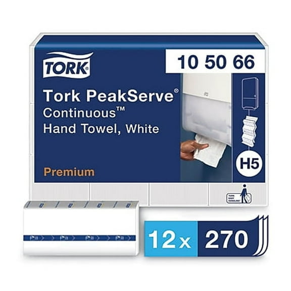 Tork PeakServe Continuous Hand Towel Wipes 7.91 x 8.85, White, 270 Wipes/Pack, 12 Packs/Carton