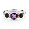 thumbnail image 2 of Gem Stone King 1.28 Ct Cushion Checkerboard Purple Amethyst Black Onyx 925 Silver and 10K Yellow Gold Ring (Size 8), 2 of 3