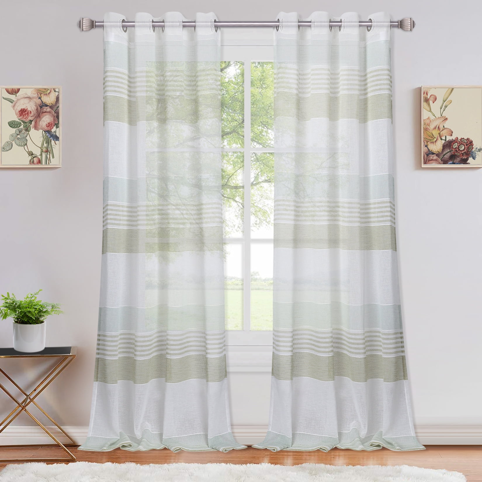 HOMERRY Sheer Curtains for Living Room 54 inch Length Farmhouse Rustic ...