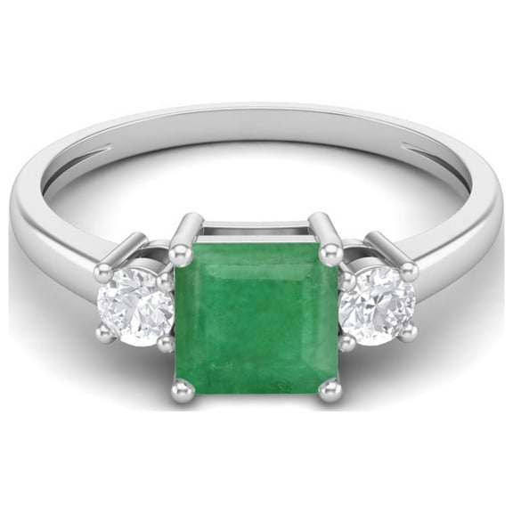 Mooneye 0.95 Ctw Square Emerald 925 Sterling Silver Trio Stone Dainty Women Wedding Ring