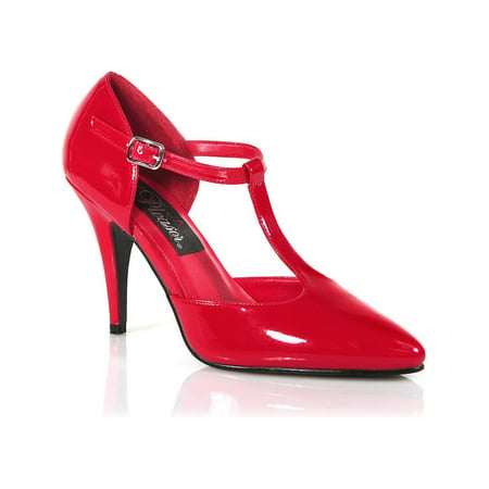 Womens Red Pumps Pointed Toe T Strap Pumps 4 Inch Heels Sexy Dress Shoes Patent