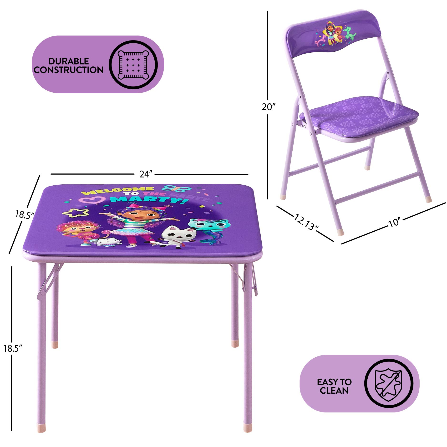 Gabby's Dollhouse 3-Piece Kids Table and Chairs Set, Purple photo 6