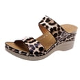 thumbnail image 6 of Wedge Sadnals for Women Leopard Print Open Toe Slides Slip on Summer Beach Shoes Casual Arch Support Walking Shoes Brown Size 7, 6 of 6