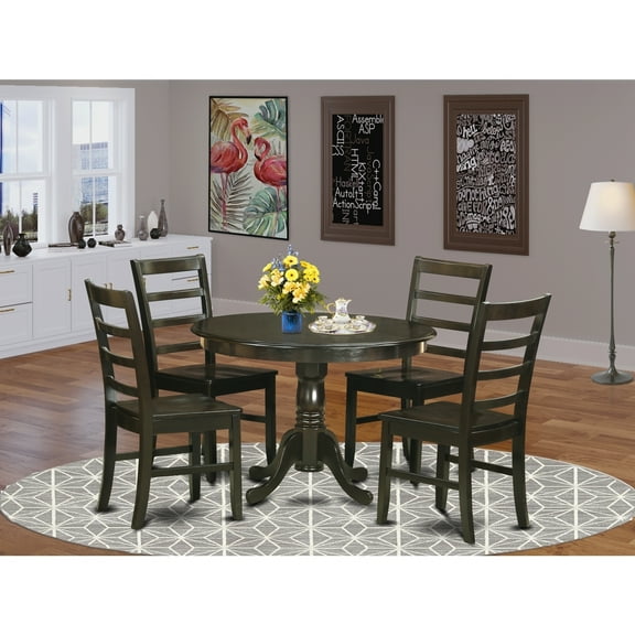 5 Piece Dinette Set for 4 - Round Kitchen Table with Chairs - 42 Inch Table - Cappuccino Finish