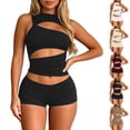 thumbnail image 2 of YUEHUA Women’s Micro Mini 2 Piece Outfits Going Out Sleeveless Crew Neck Cut out Crop Top Bodycon Shorts Set, 2 of 9