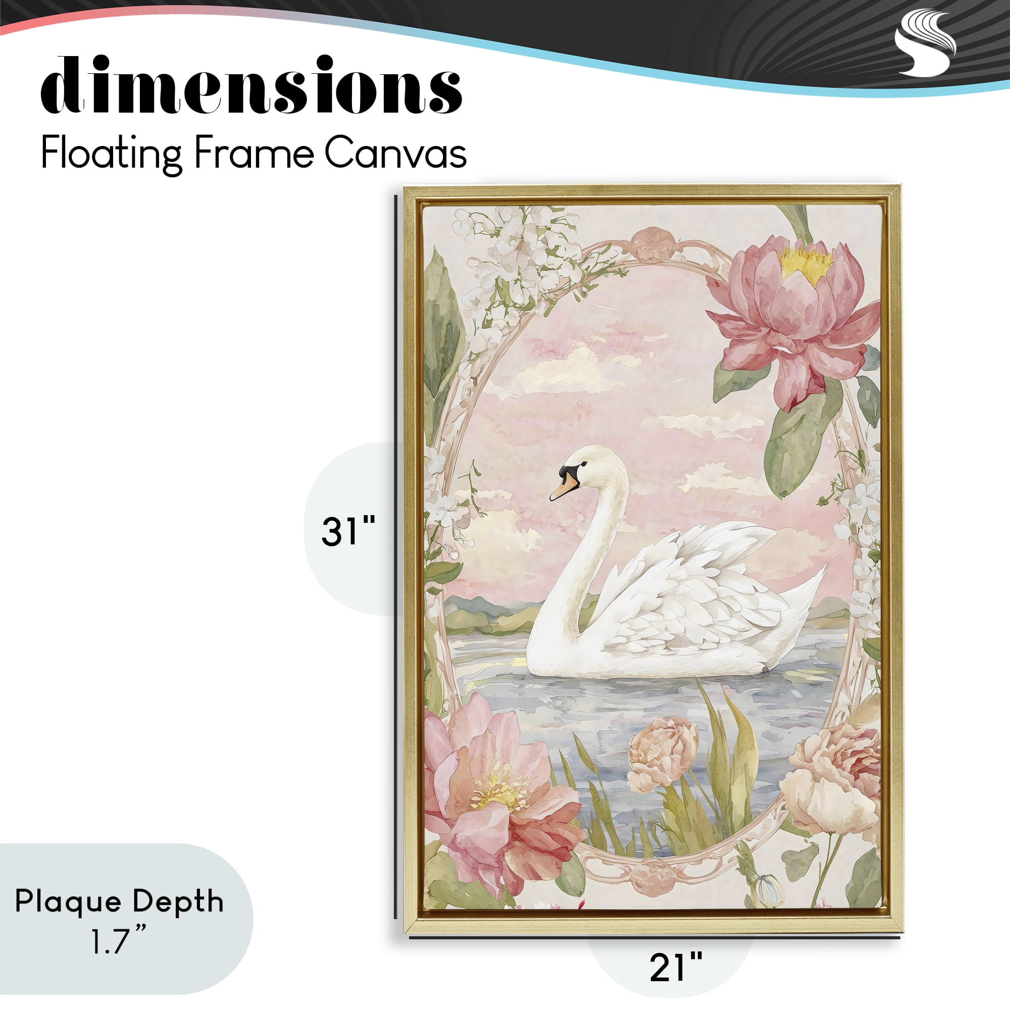 Stupell Industries Floral Border Swan in Bloom Gold Framed Floater Canvas Wall Art, design by Creative Studio