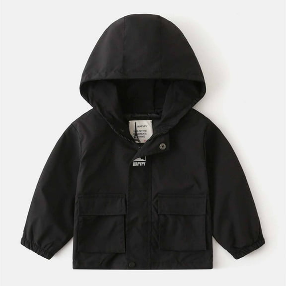 NAISIBABY Toddler Boys Jackets, Windbreaker Solid Color Long Sleeve Casual Hooded Coats Black 3-4T