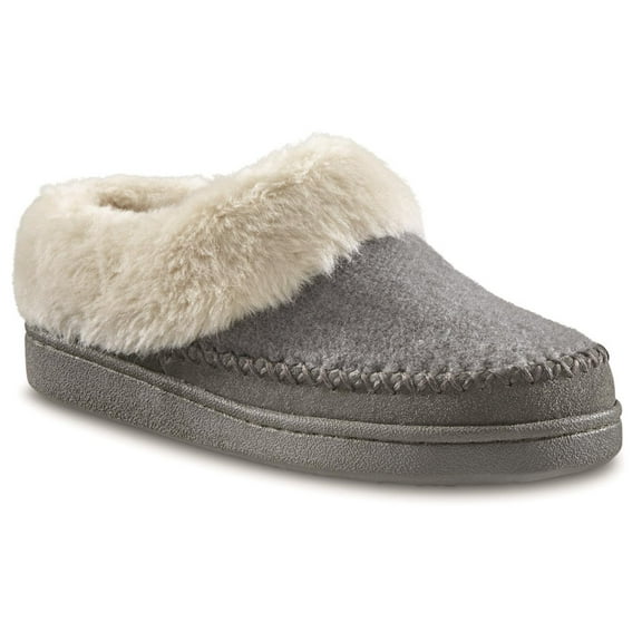 Guide Gear Women's Faux Fur Collar Clog Slippers Gray 6B (Medium)