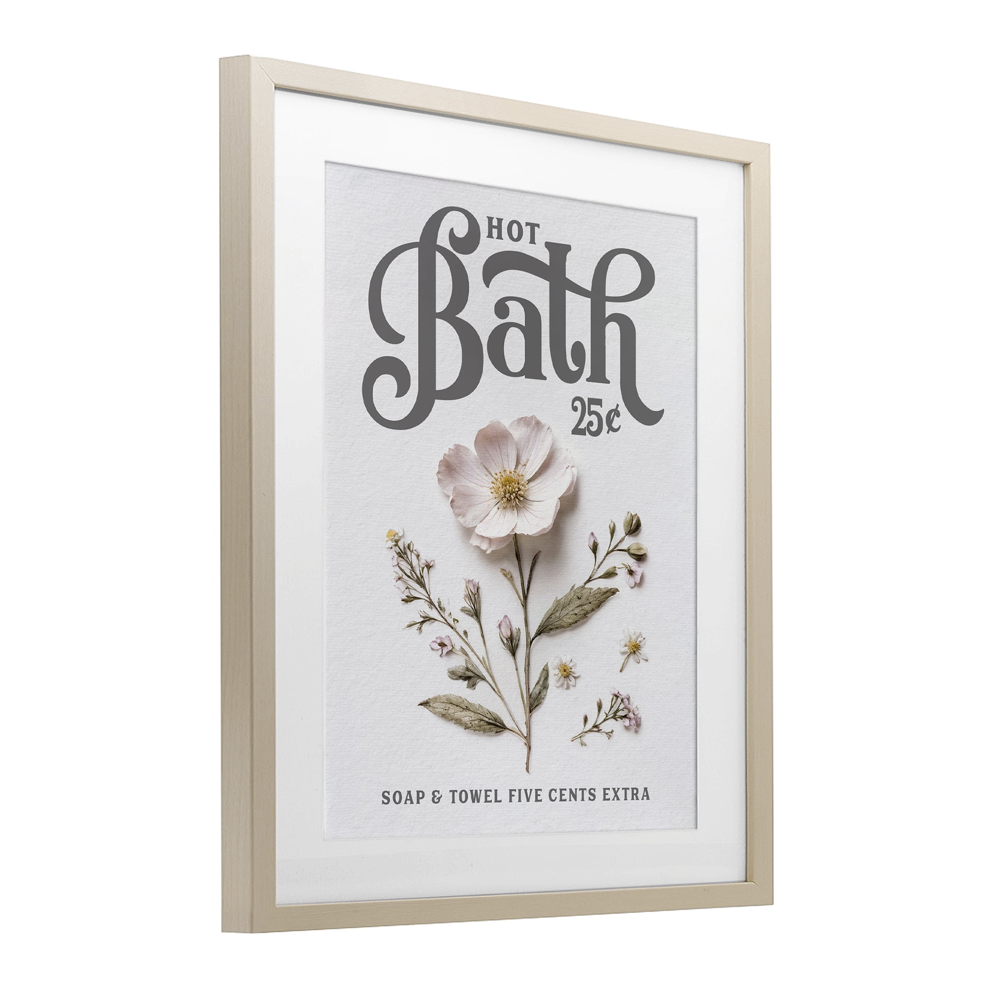 Pressed Flower Vintage Bath Birch Framed Print Under Glass, design by Lettered and Lined