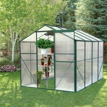 6 x 8 Ft Walk-in Greenhouse for Outdoors, Polycarbonate Green House with Roof Vent, Sliding Door, Ground Nails, Large Plant Grow House for Backyard, Patio, Garden, Green