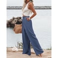 thumbnail image 2 of PUWEI Women's Cotton Linen Casual Pants Button up High Waist Wide Leg Trousers with Pockets, 2 of 7