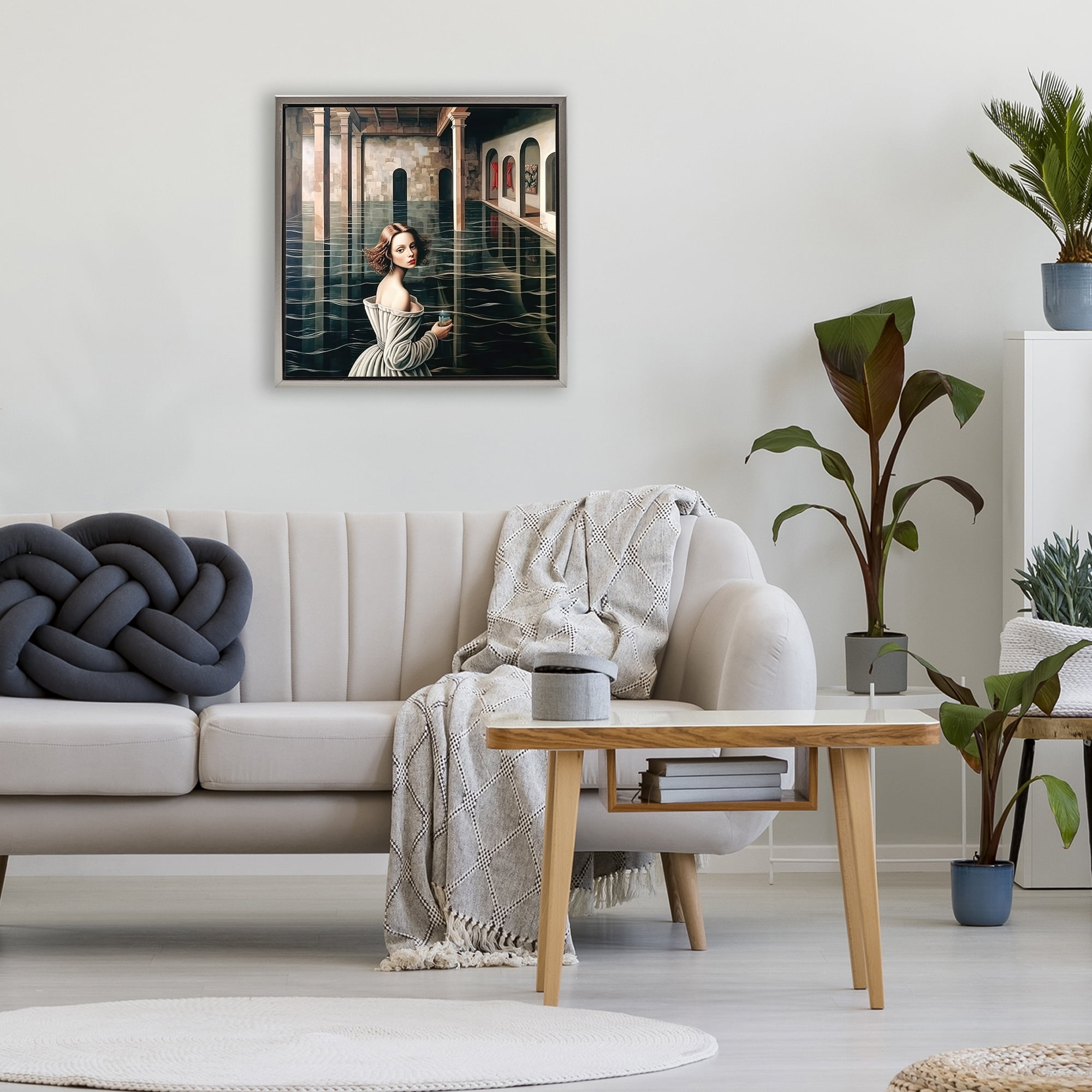 Portal Of Reflections Gray Framed Floater Canvas Wall Art, design by Sasha