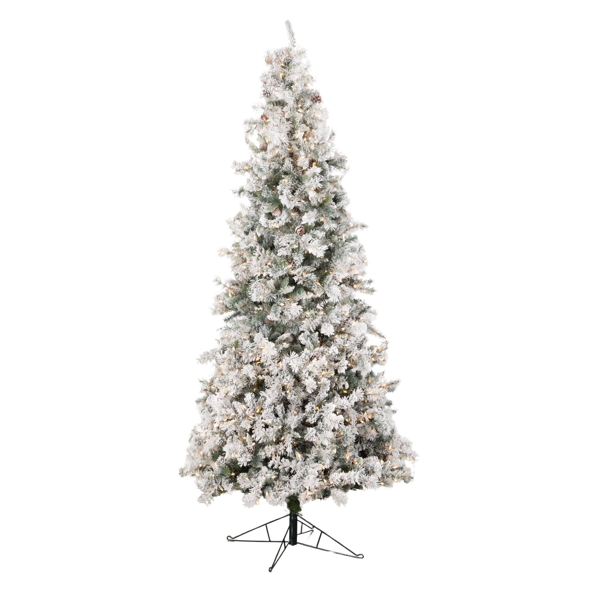 9 ft. Sullivans Artificial Lightly Flocked Pre-Lit Christmas Tree, Green-White