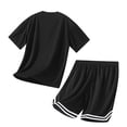 thumbnail image 5 of VBVC Men's 2 Piece Drawstring Basketball Tracksuit,Raglan Sleeve T-Shirt and Striped Hem Shorts Set For Men,Black,M-4XL, 5 of 6