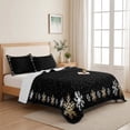 thumbnail image 5 of Quilts Twin Size Bedding Set, Black Snowflake Christmas Lightweight Quilted Comforter, Xmas Snowflake Winter Soft Reversible Bedspread Coverlet with Pillow Covers for All Season, 68" x 86", 5 of 9