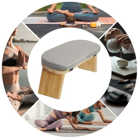 Grey Bamboo 44*19*21cm Foldable Meditation Stool With Cushion Kneeling Yoga Stool Meditation Stool