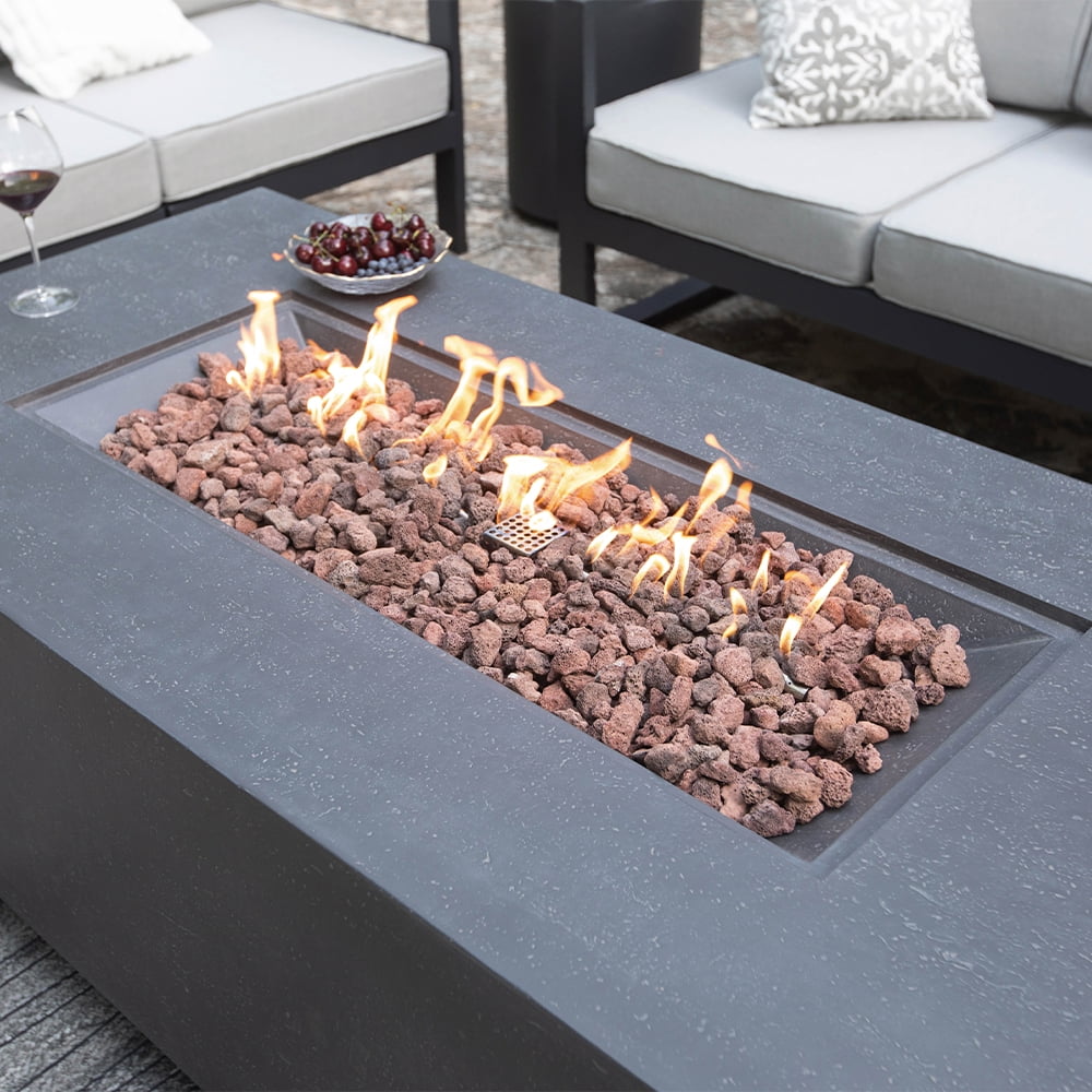 Elementi Andes Propane Fire Pit for Outside Outdoor Firepit Table with Internal Tank Holder Firepit Concrete Rectangular Fire Table Patio Heater Fireplace 60,000 BTUs - Dark Grey, 66 x 32 Inches