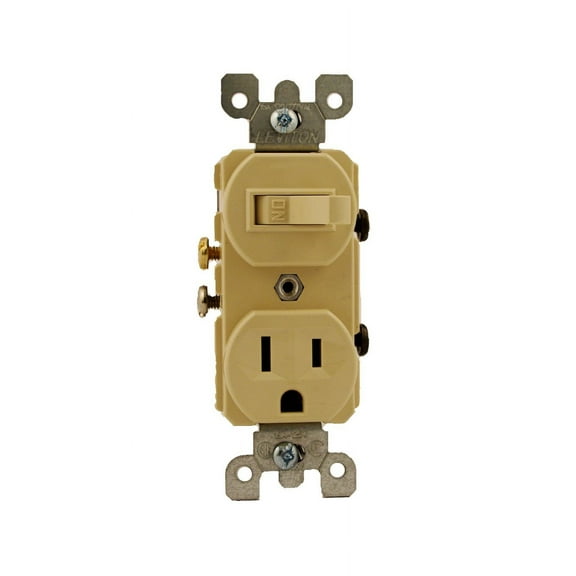 Leviton 5225 Duplex Style Combination Single Pole Switch/Receptacle, Grounding, 15A, 125V, Ivory