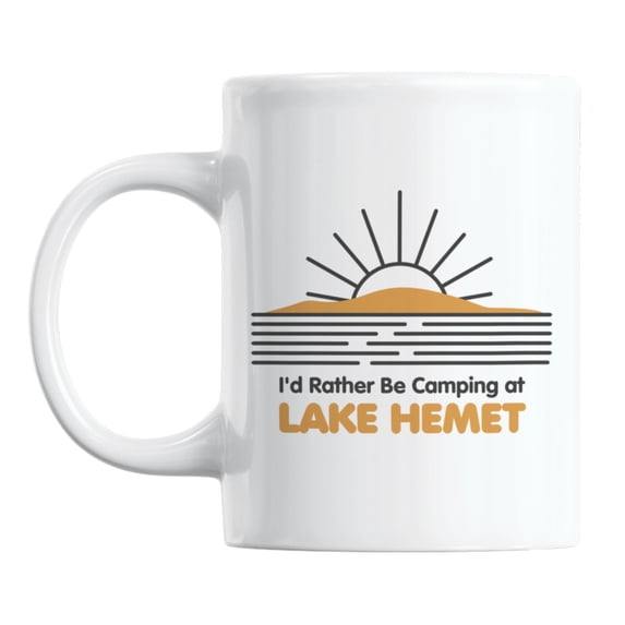 I'd Rather Be Camping at Lake Hemet White Ceramic Coffee & Tea Mug (11oz)