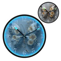 Voice Activated Clock with Glow Light 12 Inch Large Silent Wall Clock Battery Operated for Home Decor Silver and Black Butterfly